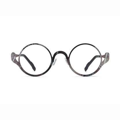 Barledear Smoky Cocoa eyeglasses front view with an artistic round pure titanium full-rim frame and lightweight design