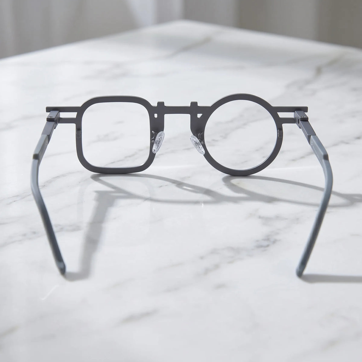 Barledear Storm Gray eyeglasses back view showing temple shape, bridge detail, and full-rim frame structure