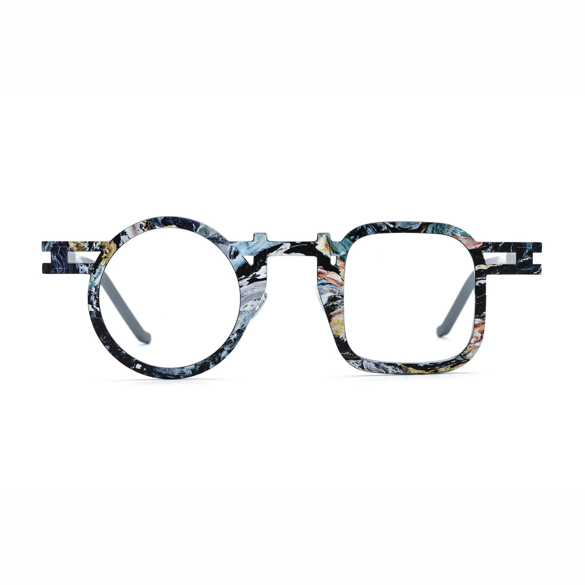 Barledear Storm Gray eyeglasses front view with asymmetric round-square pure titanium full-rim frame
