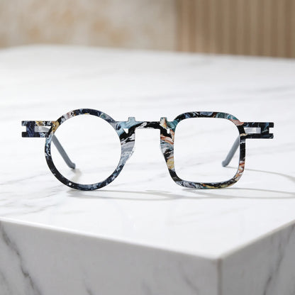 Barledear Storm Gray eyeglasses shown in a clean lifestyle front view with cool mosaic geometric frame detail