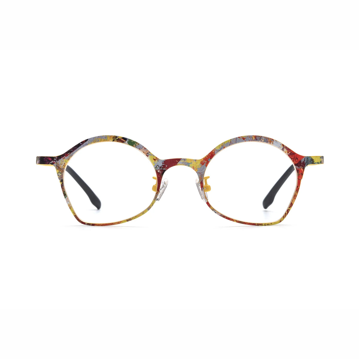 Barledear Sunlit Mosaic Yellow eyeglasses front view with lightweight butterfly titanium frame