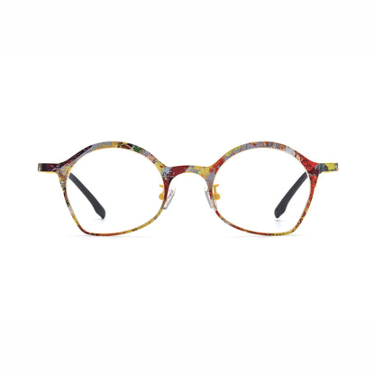 Barledear Sunlit Mosaic Yellow eyeglasses front view with lightweight butterfly titanium frame
