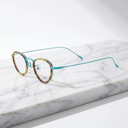 Barledear Sunlit Teal Tortoise eyeglasses angled side view showing slim temples bridge detail and adjustable nose pads
