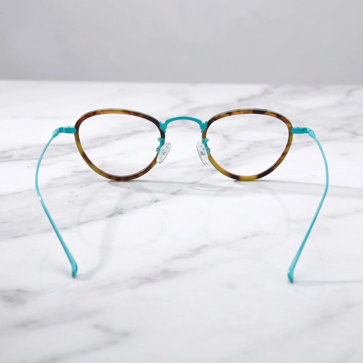 Barledear Sunlit Teal Tortoise eyeglasses back view showing temple shape full-rim structure and comfortable nose pads