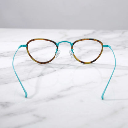 Barledear Sunlit Teal Tortoise eyeglasses back view showing temple shape full-rim structure and comfortable nose pads