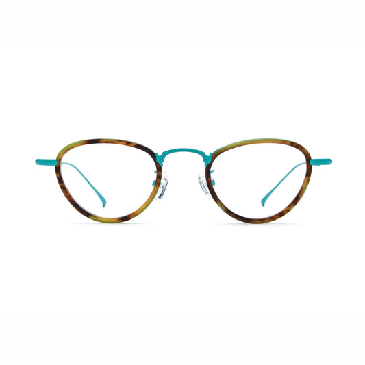 Barledear Sunlit Teal Tortoise eyeglasses front view with lightweight geometric acetate and titanium full-rim frame