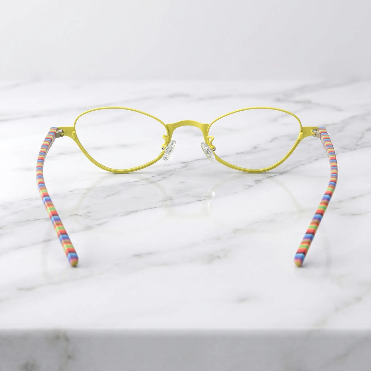 Barledear Sunshine Mosaic eyeglasses back view showing colorful temple shape and full-rim oval frame structure