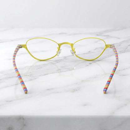 Barledear Sunshine Mosaic eyeglasses back view showing colorful temple shape and full-rim oval frame structure