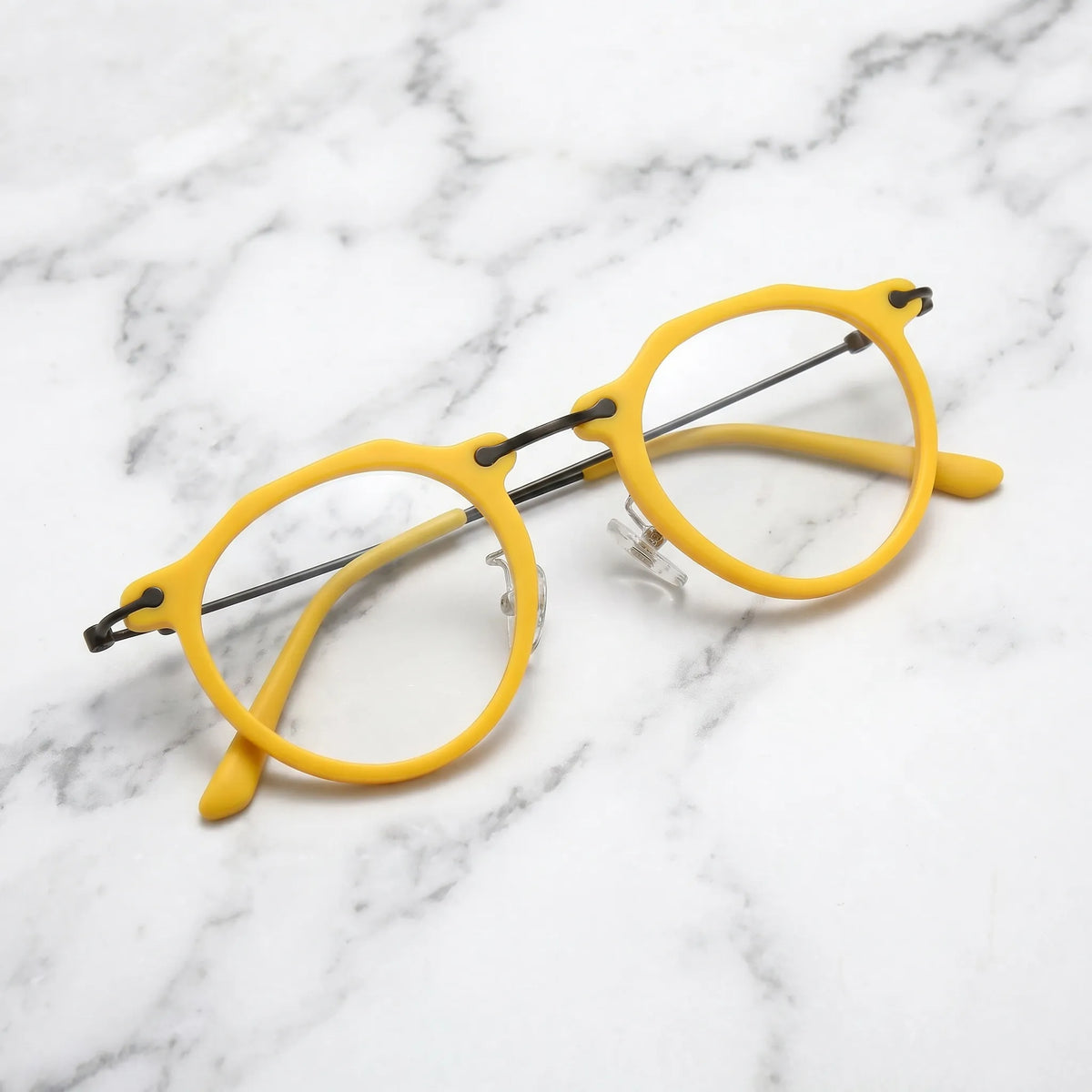 Barledear Sunshine Yellow eyeglasses folded display showing acetate front slim metal temples and acetate temple tips
