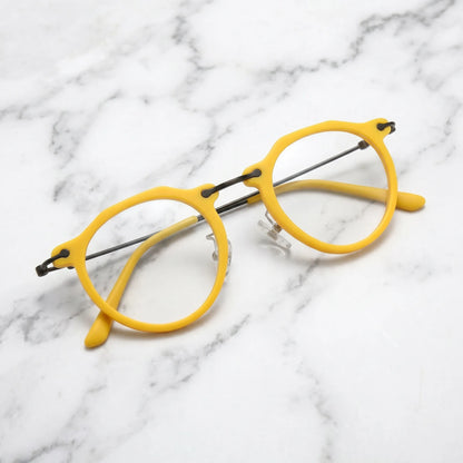Barledear Sunshine Yellow eyeglasses folded display showing acetate front slim metal temples and acetate temple tips