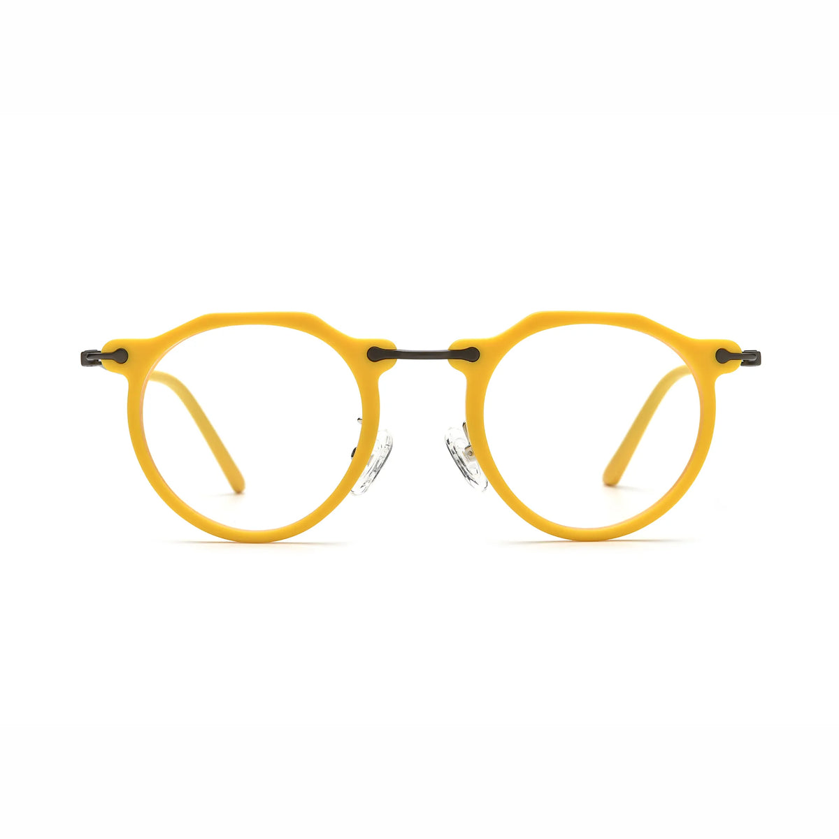 Barledear Sunshine Yellow eyeglasses front view with lightweight retro oval acetate metal full-rim frame