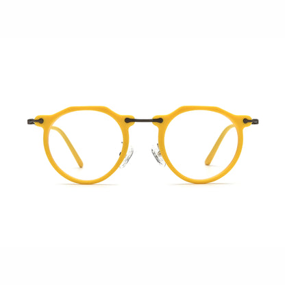 Barledear Sunshine Yellow eyeglasses front view with lightweight retro oval acetate metal full-rim frame