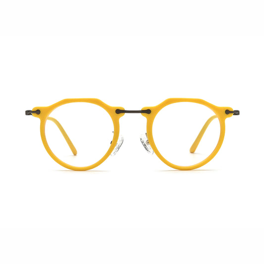Barledear Sunshine Yellow eyeglasses front view with lightweight retro oval acetate metal full-rim frame
