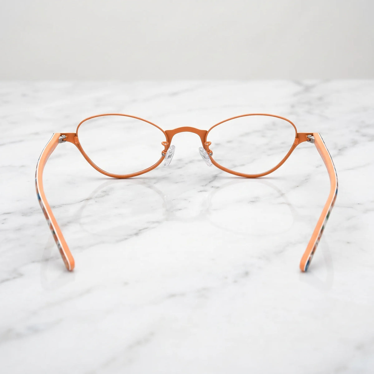 Barledear Tangerine Bloom eyeglasses back view showing floral acetate temple arms and full-rim frame structure