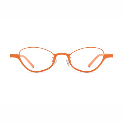 Barledear Tangerine Bloom oval titanium eyeglasses front view with orange frame and floral patterned acetate temples