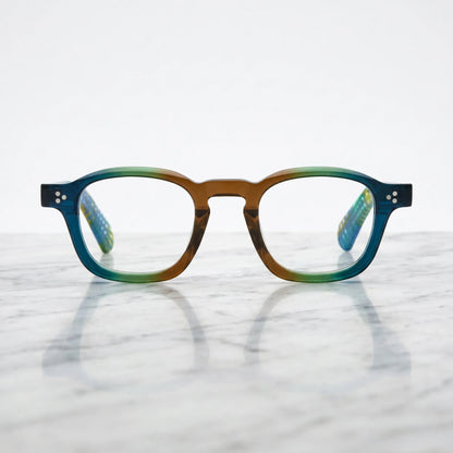 Barledear Teal Grove eyeglasses shown in a clean lifestyle front view with colorful square acetate styling
