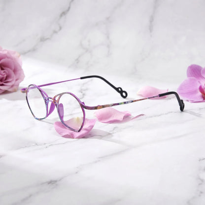 Barledear Violet Aura Purple eyeglasses angled side view showing slim temples and bridge detail