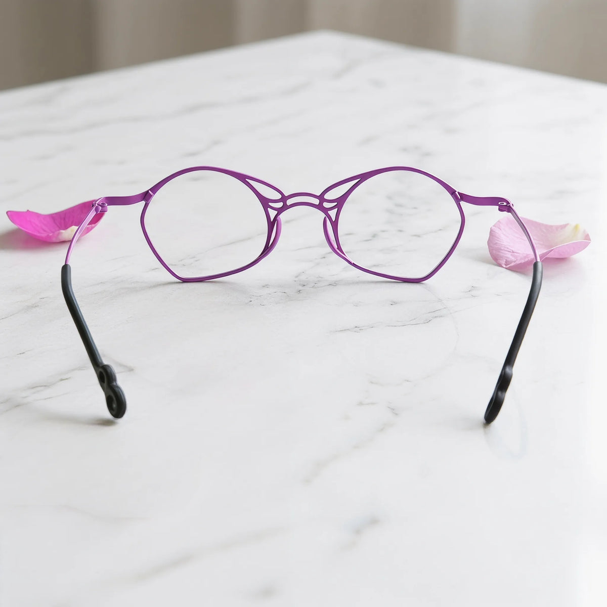 Barledear Violet Aura Purple eyeglasses back view showing temple shape and frame structure