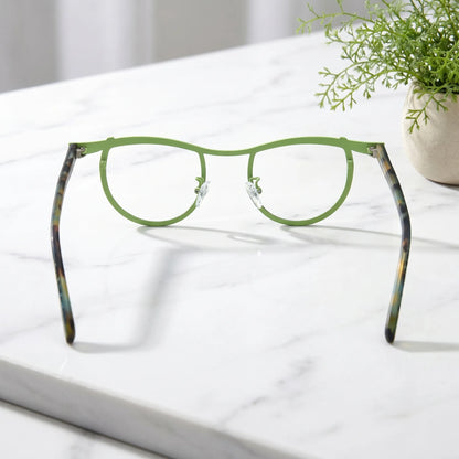 Barledear Violet Lime Tortoise eyeglasses back view showing temple shape and frame structure