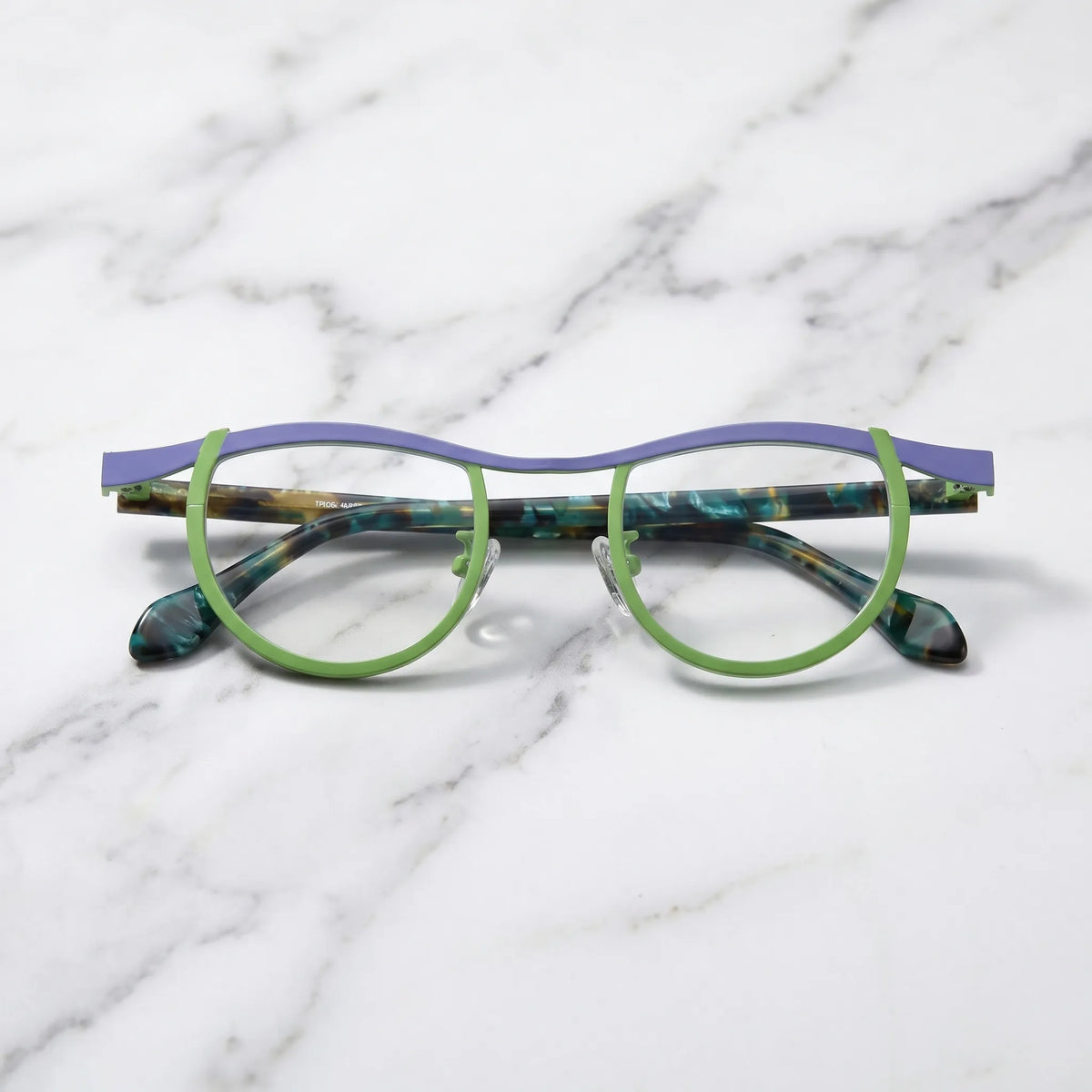 Barledear Violet Lime Tortoise eyeglasses folded display showing frame and temple design