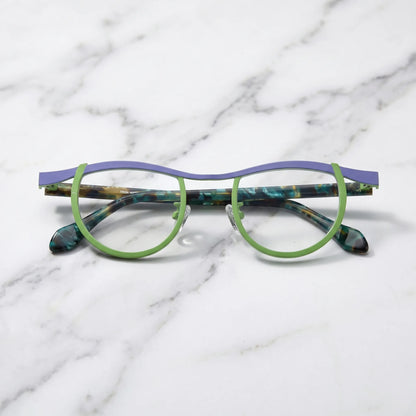 Barledear Violet Lime Tortoise eyeglasses folded display showing frame and temple design