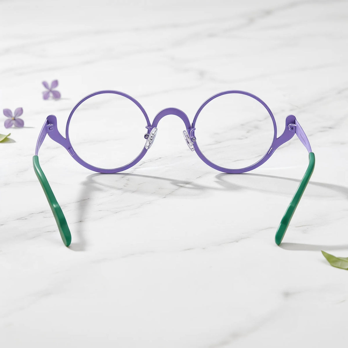 Barledear Violet Meadow eyeglasses back view showing the temple shape, rear frame structure, and comfortable full-rim design