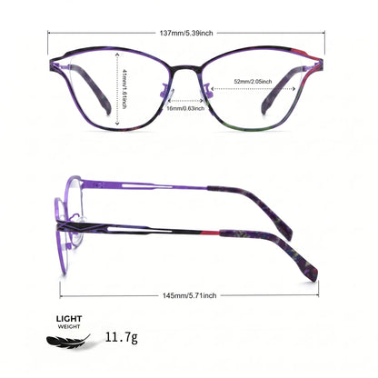 Barledear Violet Noir eyeglasses size chart with 137 mm frame width, 52 mm lens width, 41 mm lens height, 16 mm bridge, and 145 mm temple