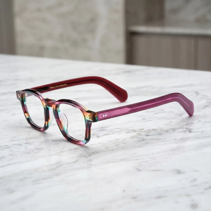 Barledear Violet Prism eyeglasses angled side view showing multicolor acetate front and bridge detail