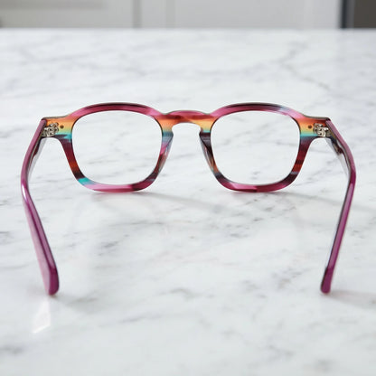 Barledear Violet Prism eyeglasses back view showing integrated nose pads, temple shape, and full-rim frame structure