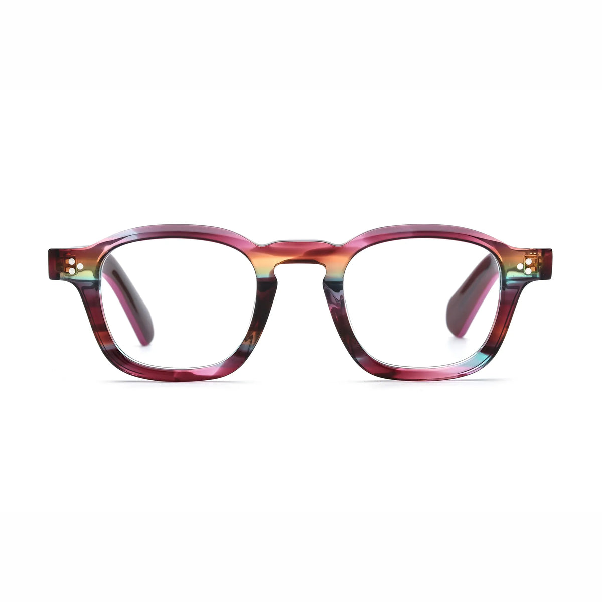 Barledear Violet Prism eyeglasses front view with lightweight retro square acetate frame
