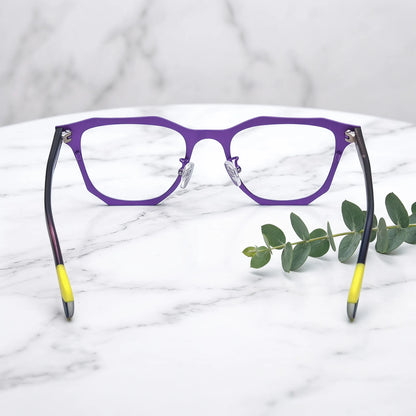 Barledear Violet Shadow eyeglasses back view showing temple shape, frame structure, and comfortable nose pad design