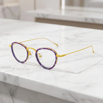 Barledear Violet Sunshine eyeglasses angled side view showing slim temples bridge detail and adjustable nose pads