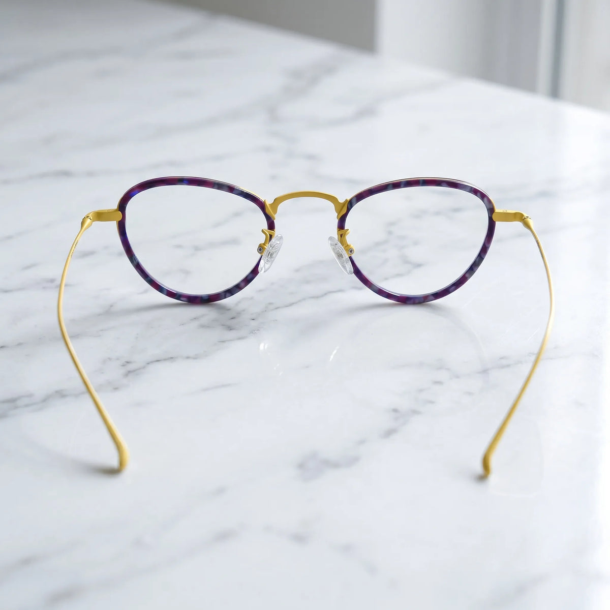 Barledear Violet Sunshine eyeglasses back view showing temple shape full-rim structure and comfortable nose pads