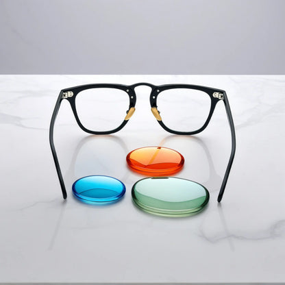 Back angle of VoyueLens VL19214 black square acetate eyeglasses showing inner frame construction and ergonomic fit.