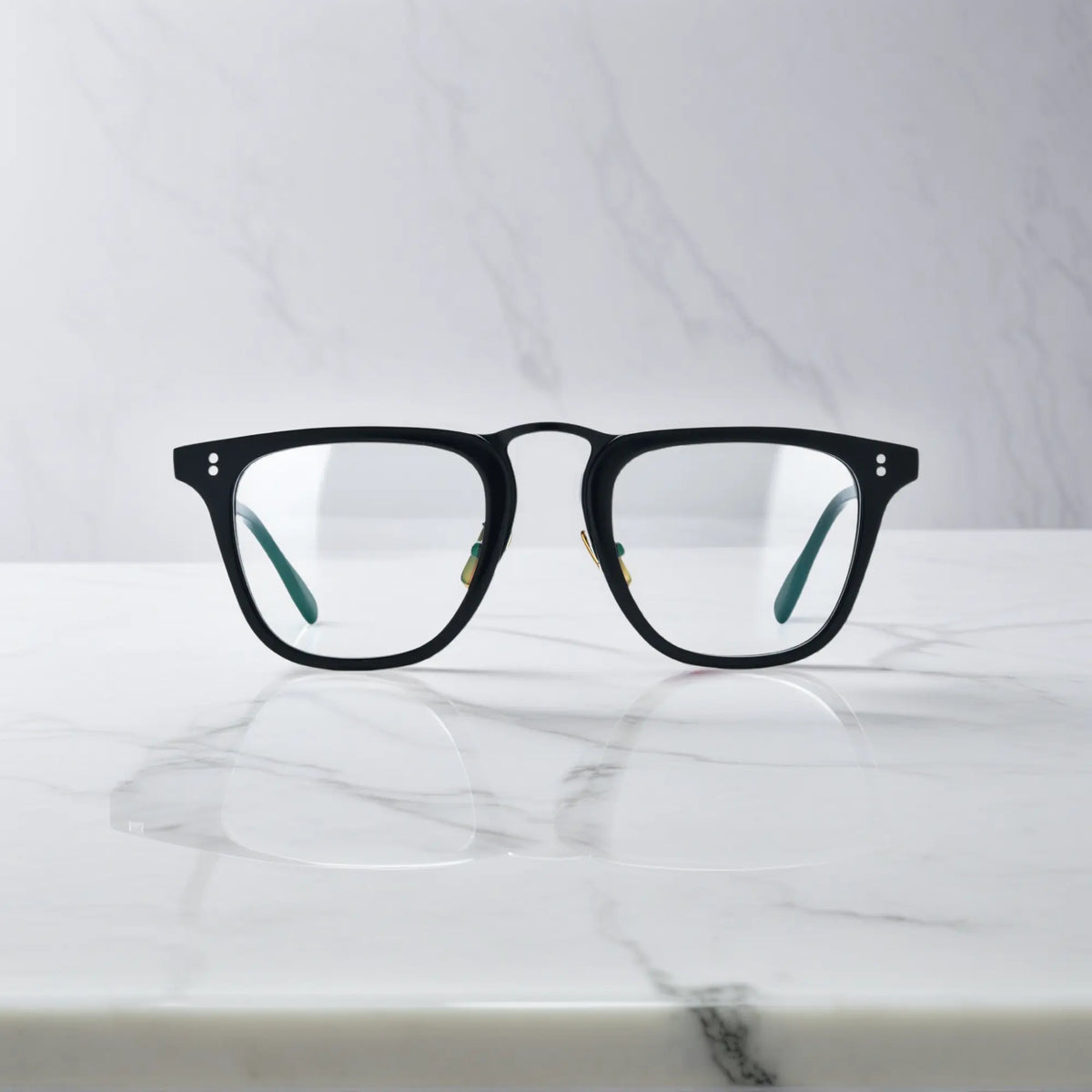 Front-facing shot of VoyueLens VL19214 black acetate square eyeglasses featuring sleek polished finish and bold frame.
