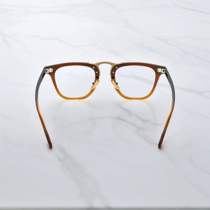 Rear view of VoyueLens VL19214 brown square acetate glasses, showing temple curvature and inner surface craftsmanship.