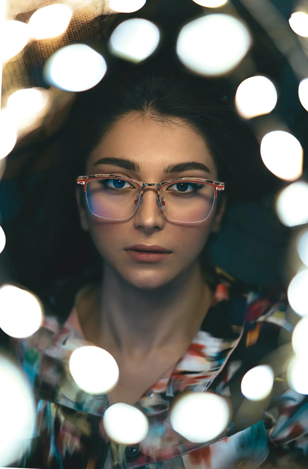 VoyueLens Amber Bronze titanium semi-rim eyeglasses model view