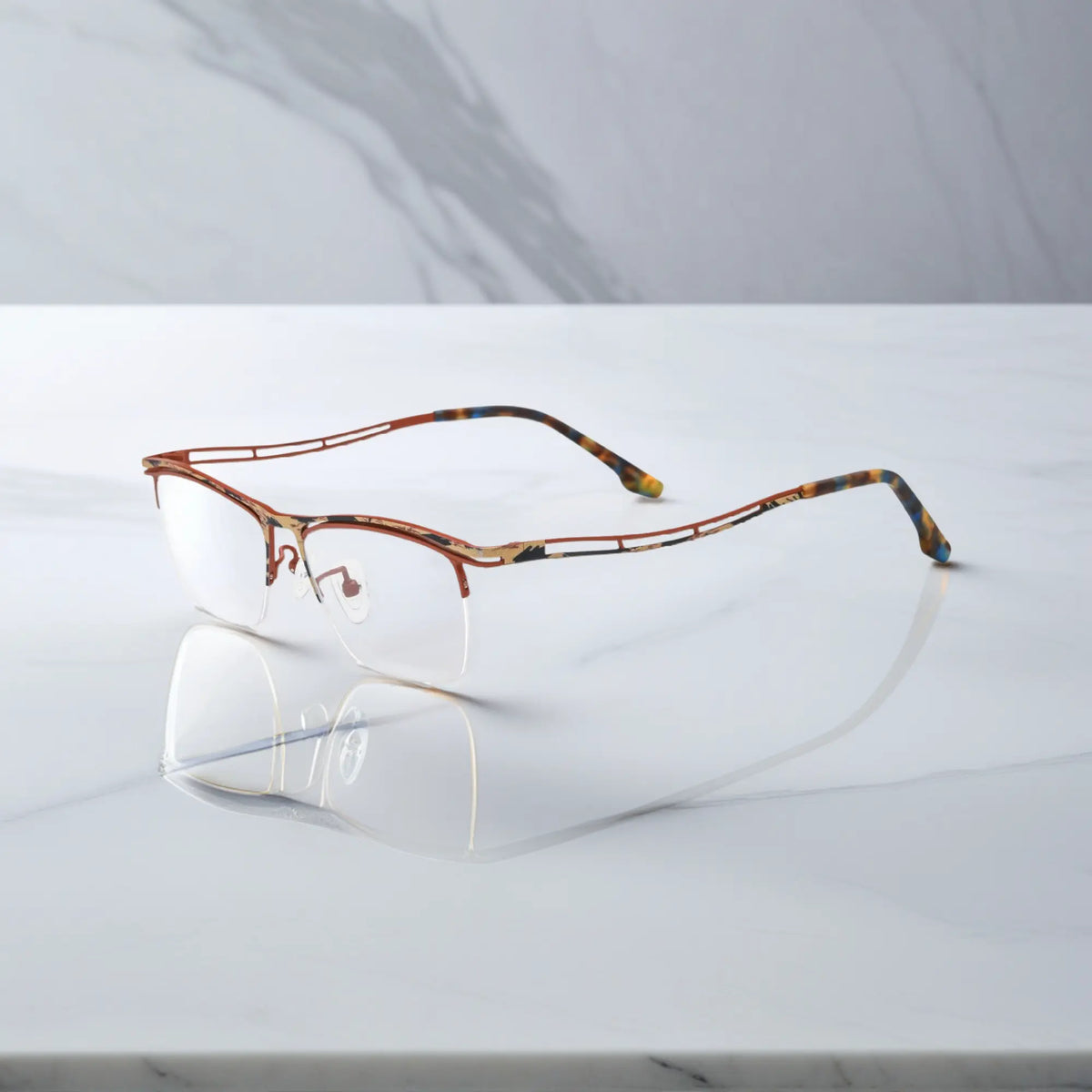 VoyueLens Amber Bronze titanium semi-rim eyeglasses side view