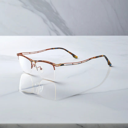 VoyueLens Amber Bronze titanium semi-rim eyeglasses side view
