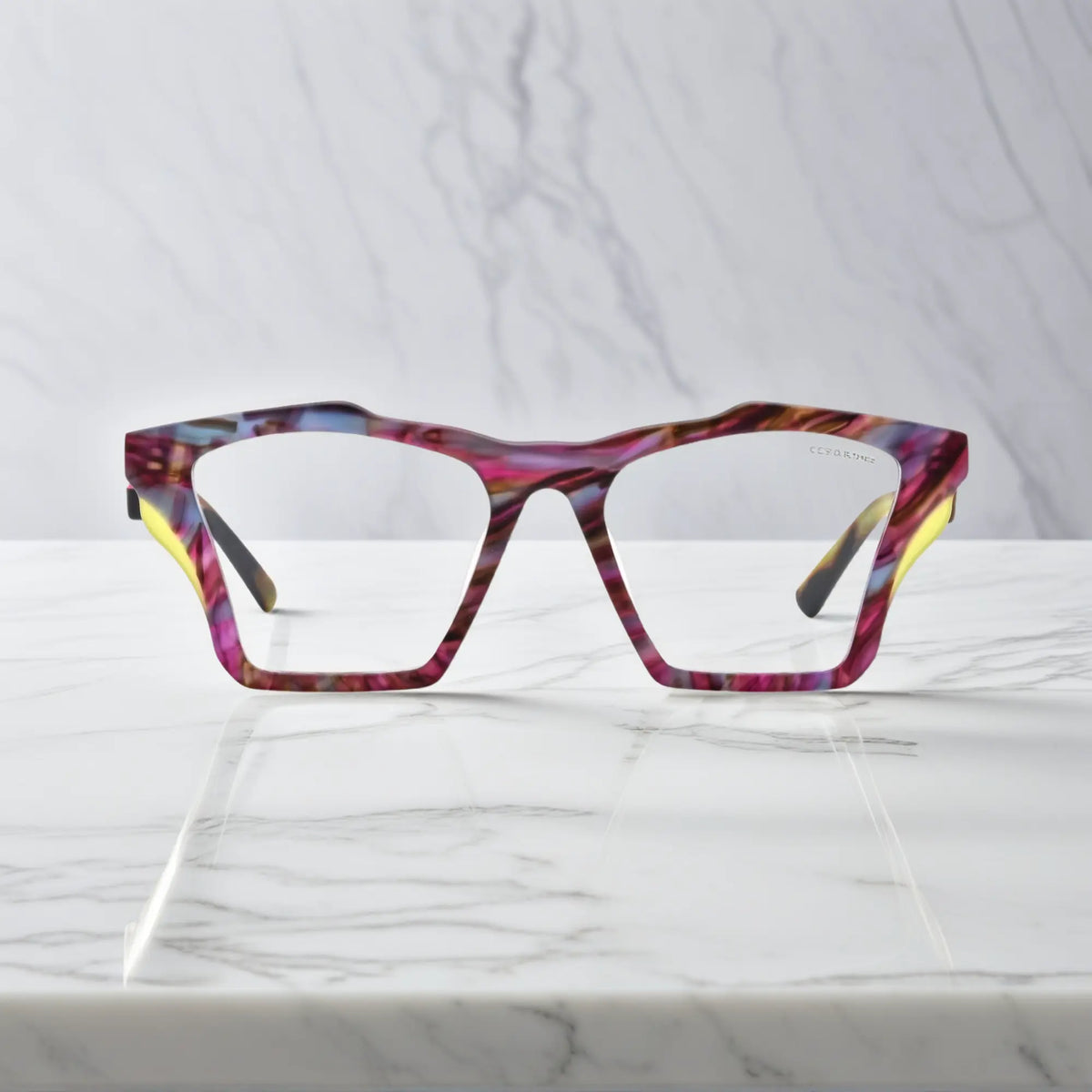 Front-facing view of VoyueLens Amethyst Bloom butterfly eyeglass frame featuring deep matte violet with lavender gradients, showcasing its signature matte butterfly design.