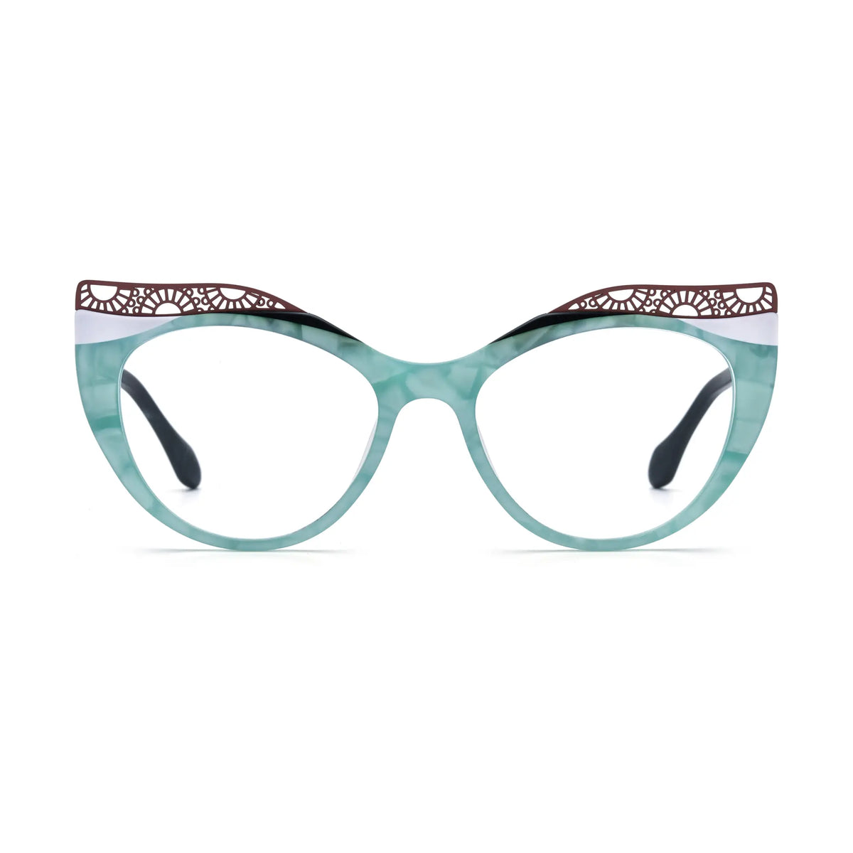 VoyueLens Aqua Frost Cat-Eye Glasses – Front View – SKU VL19365-C4
