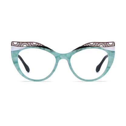 VoyueLens Aqua Frost Cat-Eye Glasses – Front View – SKU VL19365-C4