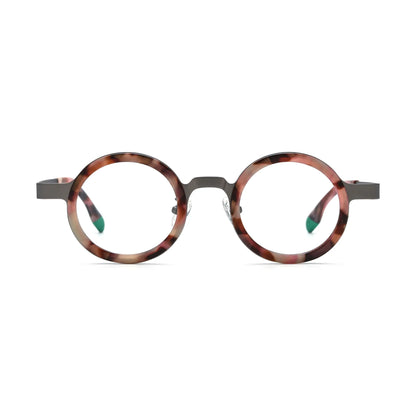 VoyueLens Ash Leopard Round Eyeglasses – Front View – SKU VL185816-C5
