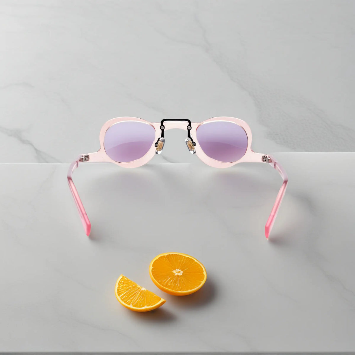 back view of VoyueLens Baby Pink lightweight geometric eyeglass frames