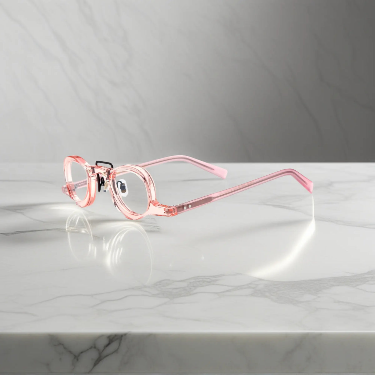 Side view of VoyueLens Baby Pink lightweight geometric eyeglass frames