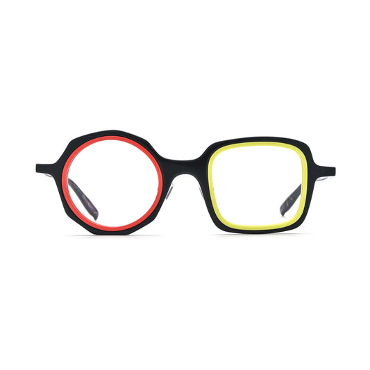 VoyueLens Black Amber Geometric Acetate Eyeglasses – Front View – VL19356-C1