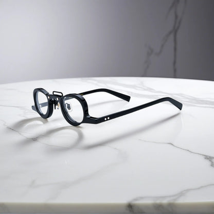 Side view of VoyueLens solid Black lightweight geometric eyeglass frames