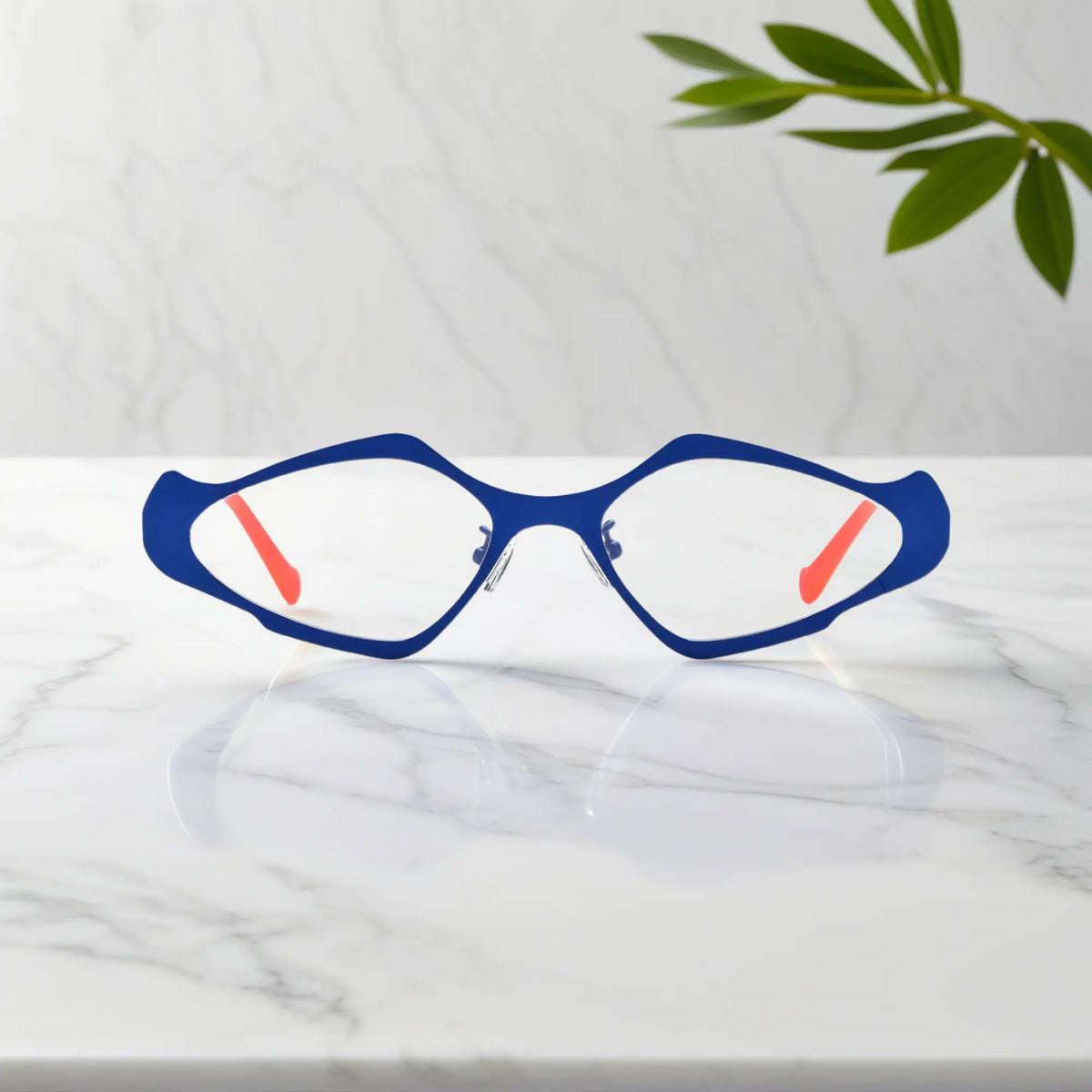 VoyueLens VL185811 eyeglasses in Blue Lime – front view of polygon titanium frame