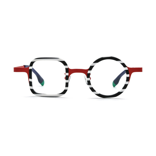 VoyueLens Candy Stripe Red Dual-Shaped Eyeglasses – Front View – SKU VL185886-C1