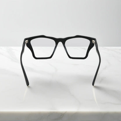 Rear view of VoyueLens Charcoal Black frame, displaying solid matte black with subtle gray temples from the inner frame and hinge area.